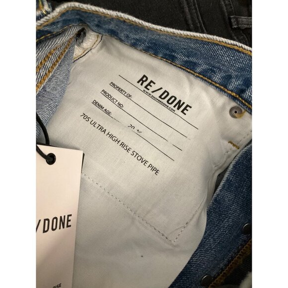 Re/Done Womens 70s Ultra High Rise Stove Pipe Jeans Medium Wash Denim Size 28 - Picture 4 of 6